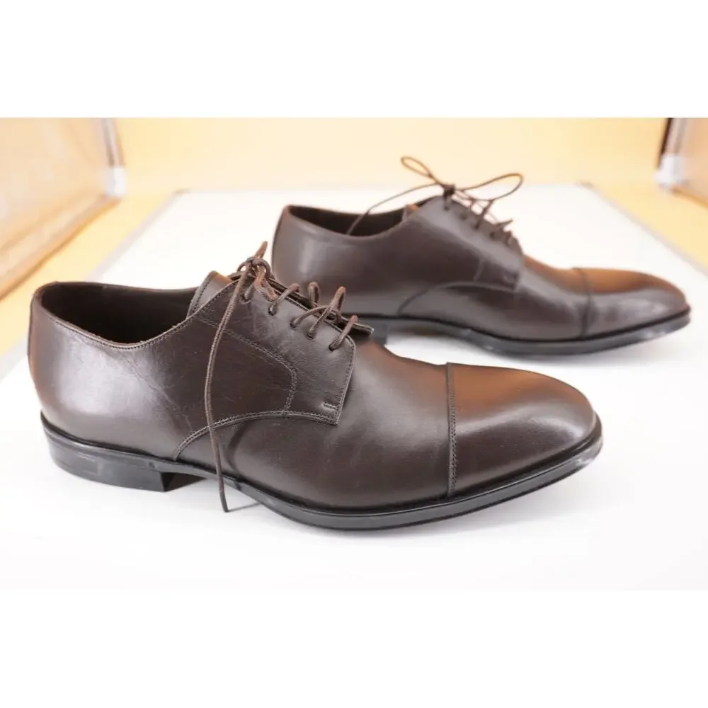 Canali Cap Toe Derby Dark Brown Leather Oxford SZ 9 New Lace Up dress shoe $645
